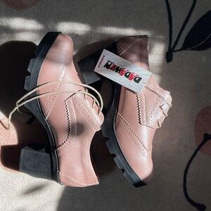 Pink and Black Lace Up Oxford with Chunky Heel